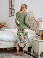 Round Neck Top Printed Pants Lounge Set (18)