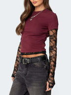 Lace Sleeve Fitted T-shirt (11)