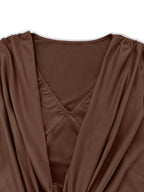 Draped V-neck Long Sleeve Bodycon Mini Dress (4)