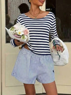 Boat Neck Striped Long Sleeve T-shirt (11)