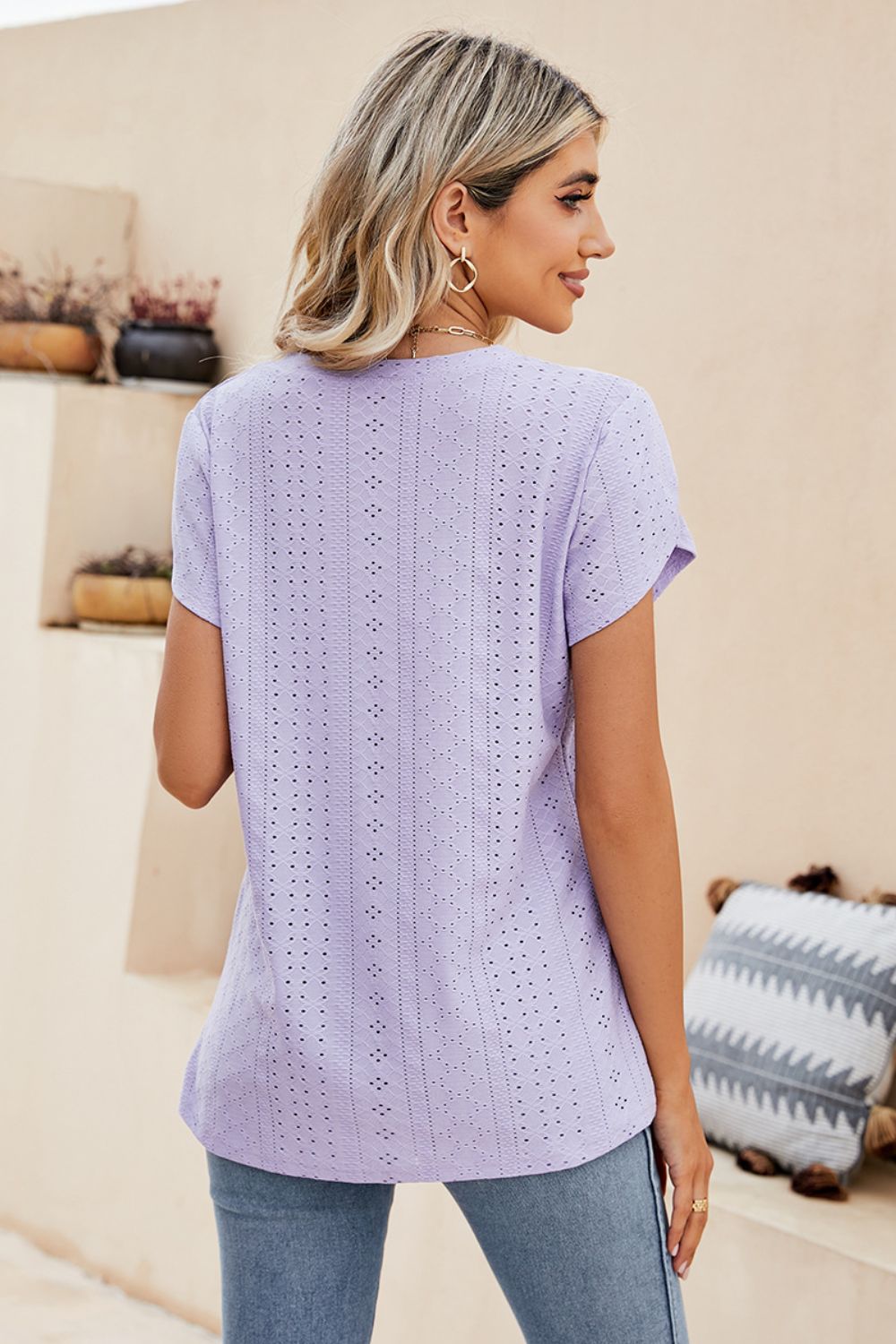 Eyelet Petal Sleeve V-neck Knit Top (6)