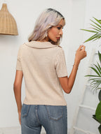 Cable-knit Johnny Collar Short Sleeve Knit Top (2)