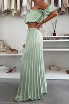 Off-shoulder Top Pleated Pants Set (24)