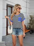Striped Round Neck Short Sleeve T-shirt (6)