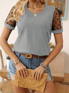 Polka Dot Mesh Sleeve T-shirt (7)