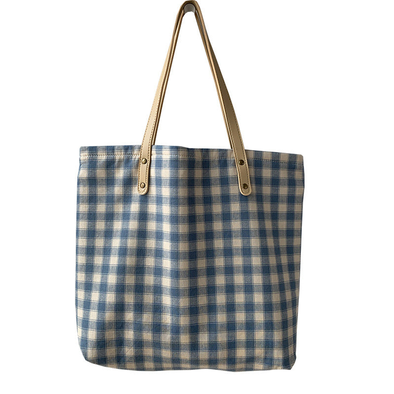 Checkered One-shoulder Large-capacity Canvas Bag photo 2