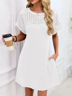 Lace Round Neck Short Sleeve T-shirt Dress (36)