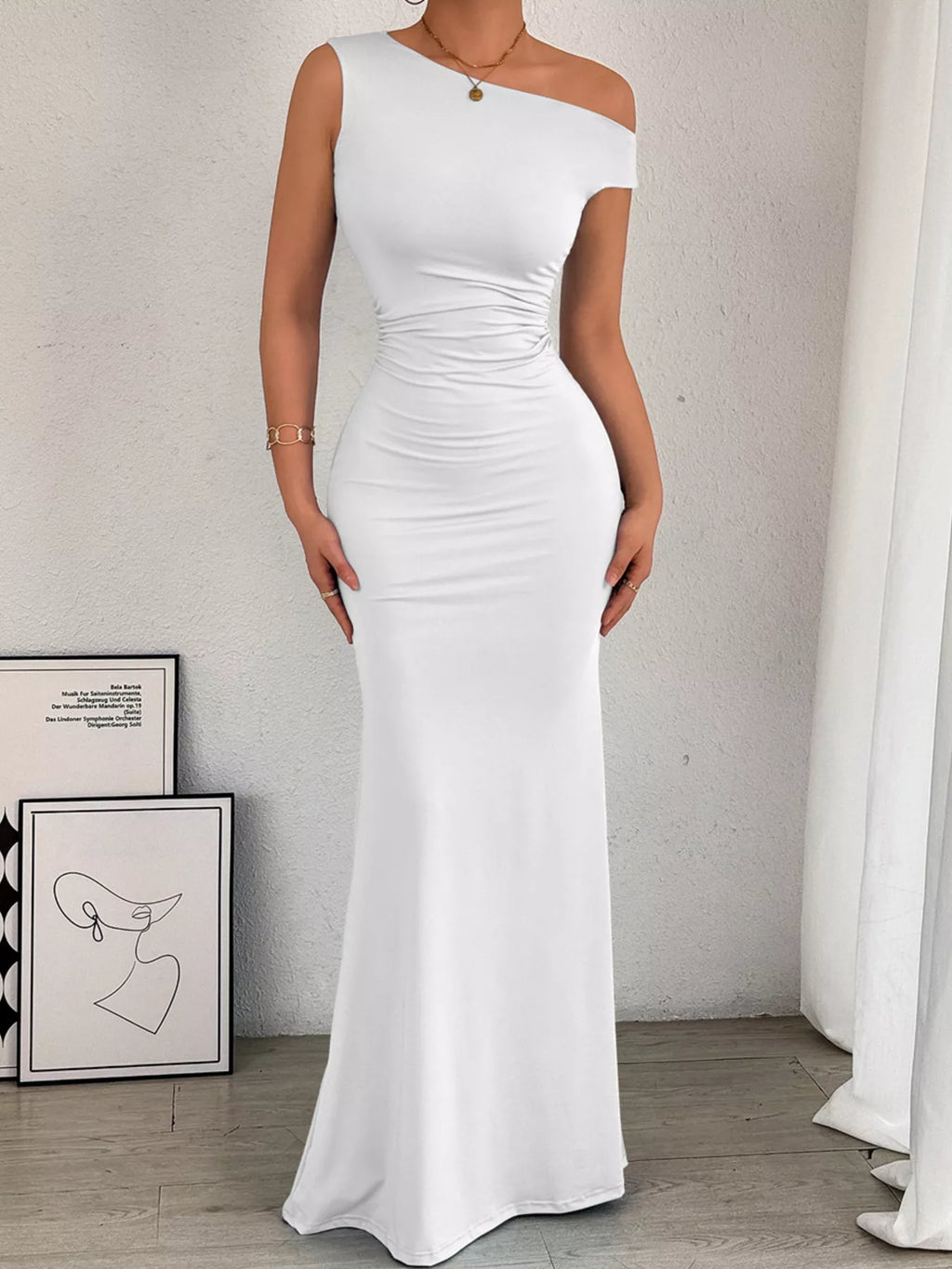 One-shoulder Ruched Bodycon Maxi Dress (18)