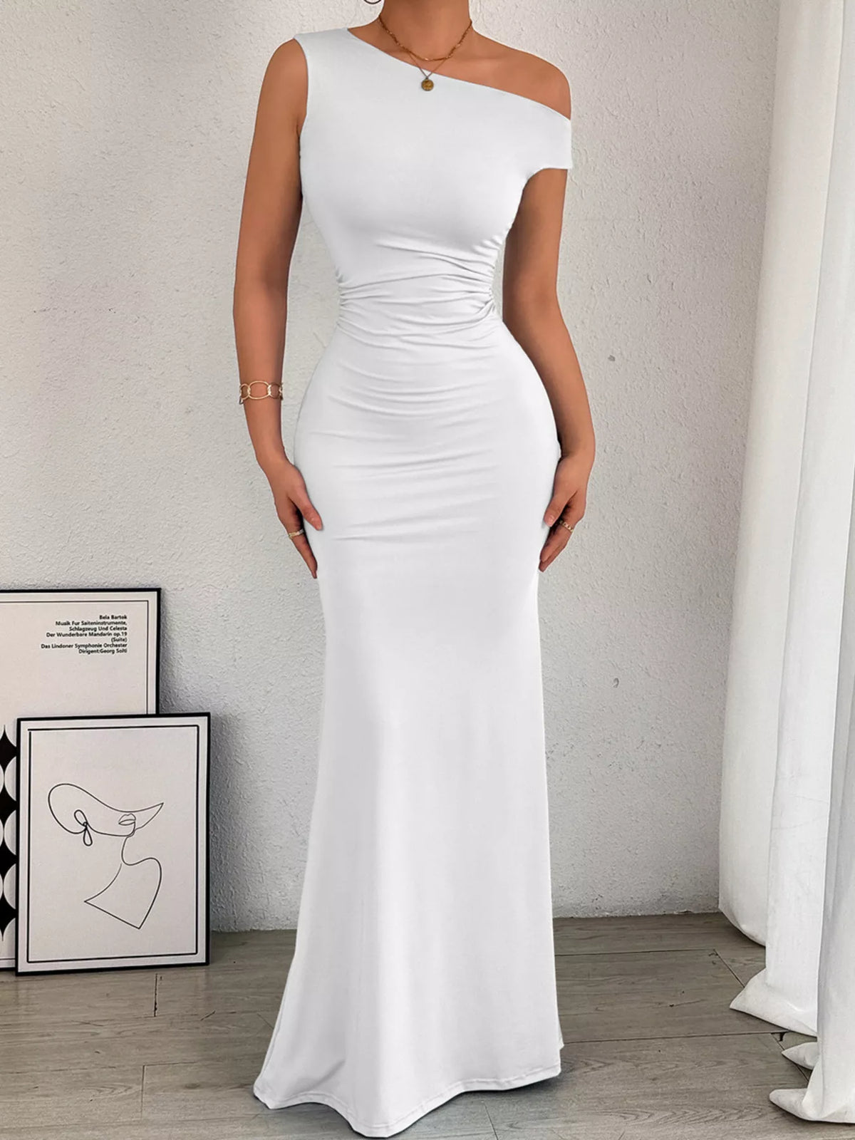 One-shoulder Ruched Bodycon Maxi Dress (18)