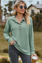 Half Button Dropped Shoulder Blouse (17)