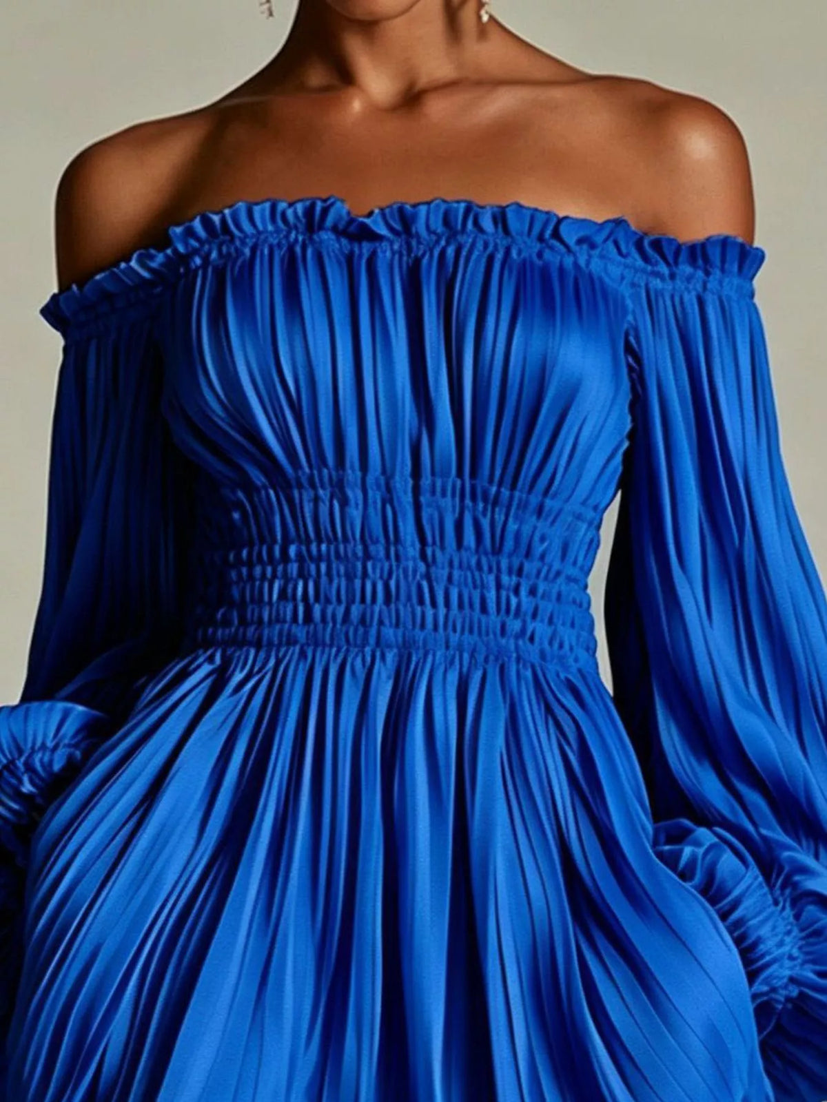 Off-shoulder Pleated Mini Dress (11)
