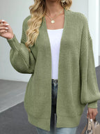 Chunky Knit Open Front Cardigan Lantern Sleeves (7)