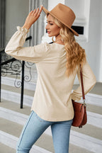 Round Neck Flounce Sleeve Blouse (12)