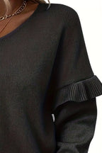 V-neck Ruffle Trim Long Sleeve Sweater (9)