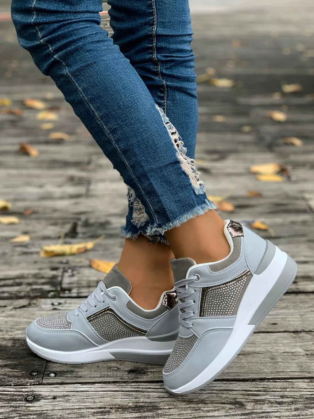 Lace-up Rhinestone Wedge Sneakers (7)