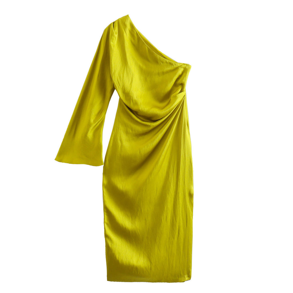 Asymmetric Silk Satin Split Dress variant CJLY207248801AZ|CJLY207248802BY|CJLY207248803CX