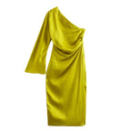 Asymmetric Silk Satin Split Dress variant CJLY207248801AZ|CJLY207248802BY|CJLY207248803CX