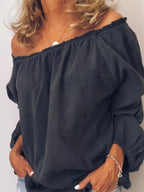 Off-shoulder Frill Trim Blouse (5)