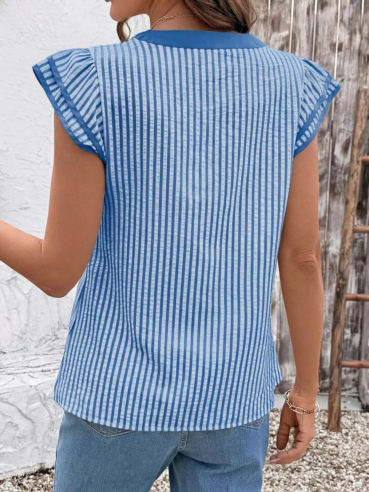 Striped Ruffle Sleeve Blouse (9)
