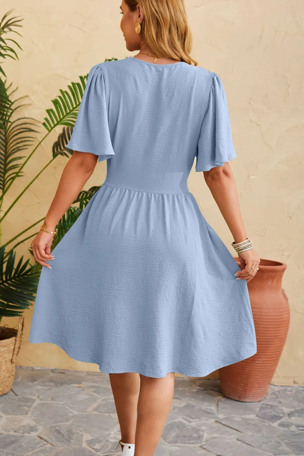 Ruched Surplice Short Sleeve Dress (6)
