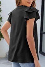 Ruffled Notched Short Sleeve Blouse (13)