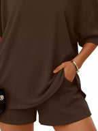 One-shoulder Short Sleeve Top Shorts Set (12)