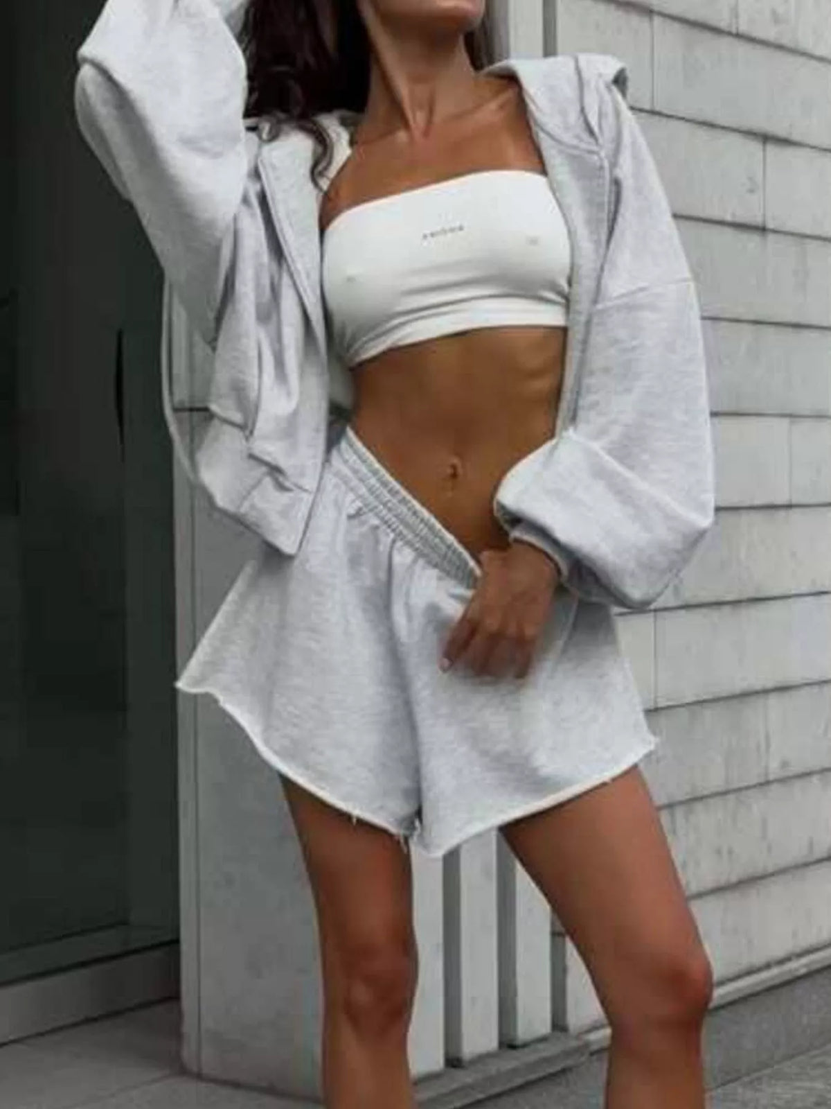Oversized Zip-up Hoodie Shorts Set (10)