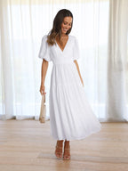 Surplice Half Puff Sleeve Midi Dress (8)