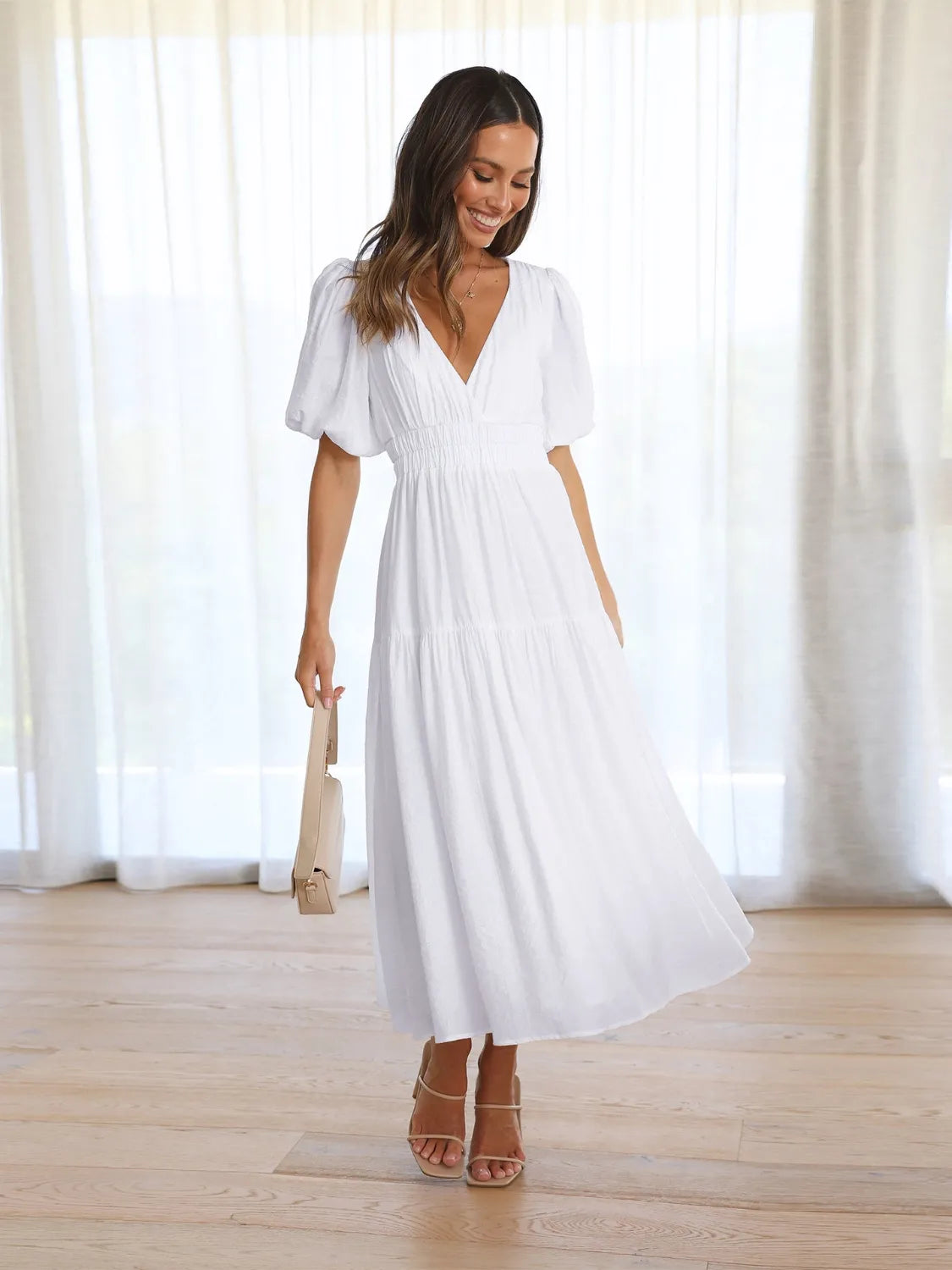 Surplice Half Puff Sleeve Midi Dress (8)