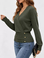Surplice Elastic Waist Long Sleeve Knit Top (31)