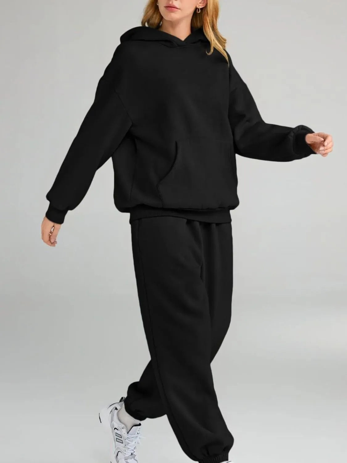 Full Size Kangaroo Pocket Hoodie Joggers Set Plus (2)