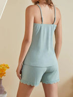 Lace-trimmed Ribbed Cami Shorts Lounge Set (3)