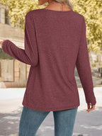 Lace Trim V-neck Long Sleeve T-shirt (6)