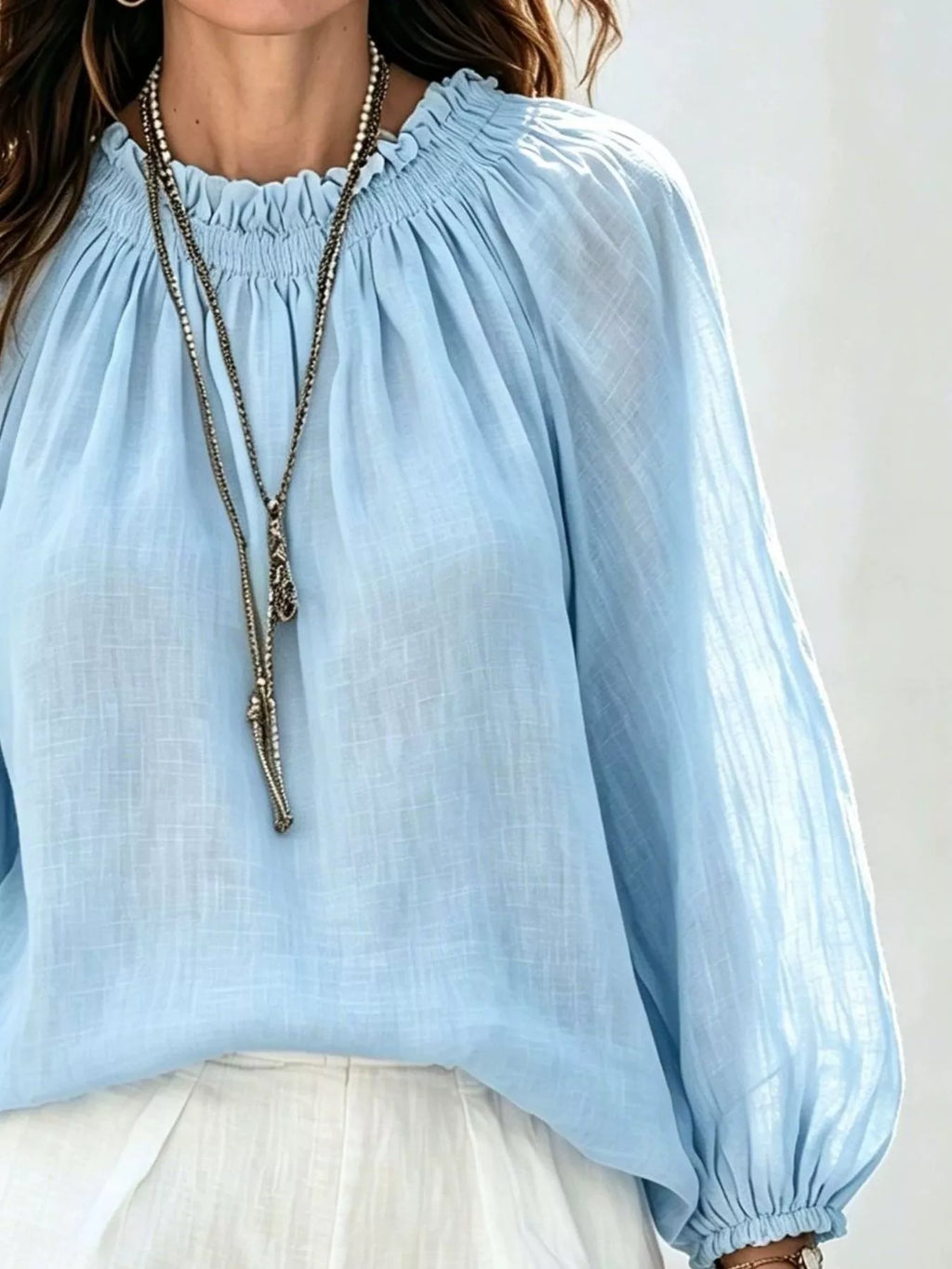 Round Neck Balloon Sleeve Blouse (4)