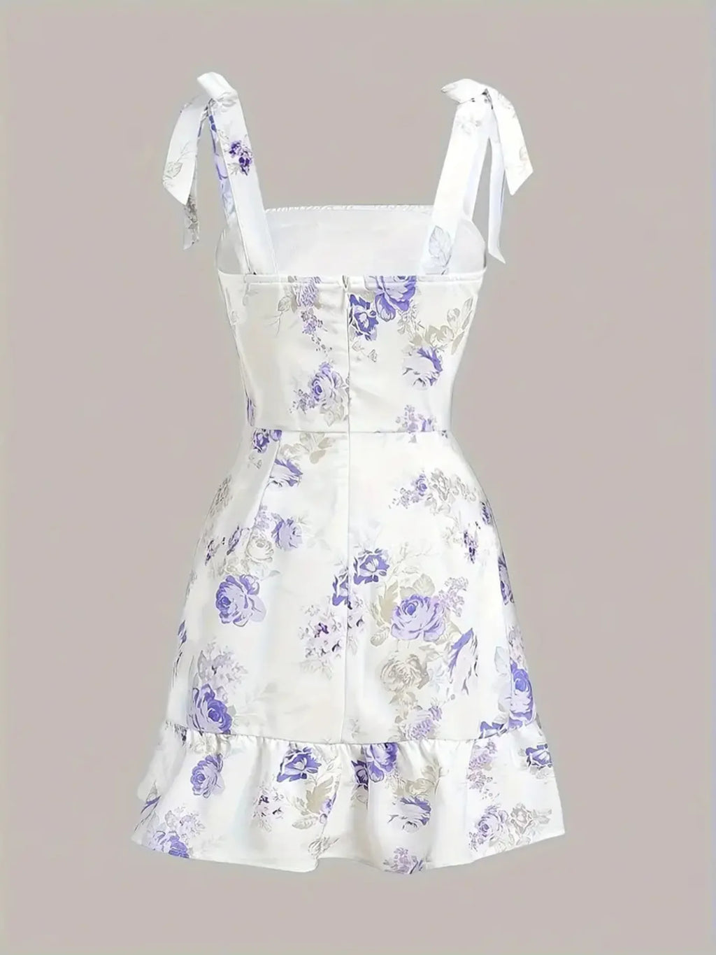 Ruffled Hem Floral Tie-strap Mini Dress (6)