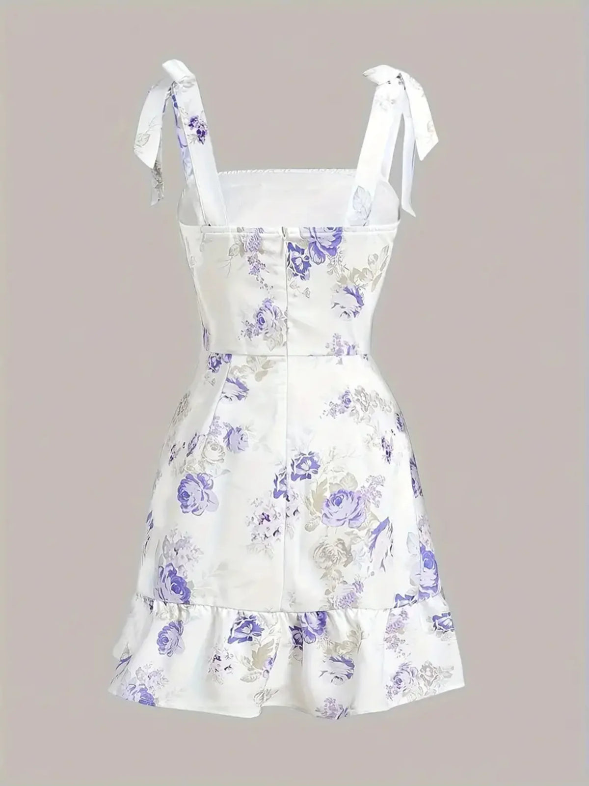 Ruffled Hem Floral Tie-strap Mini Dress (6)