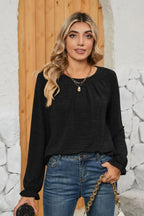 Ruched Round Neck Flounce Sleeve T-shirt (14)