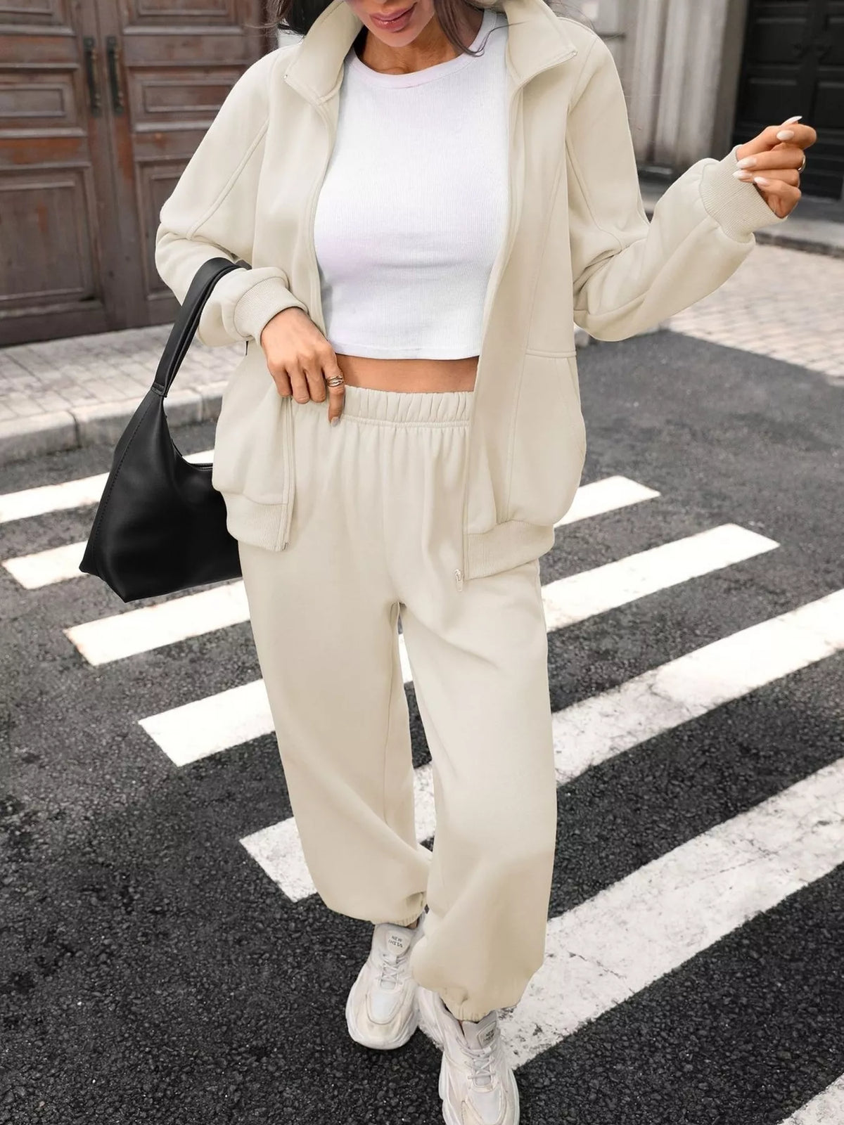 Zip-up Long Sleeve Top Pants Set (15)