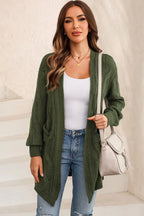 Cable-knit Dropped Shoulder Slit Cardigan (19)
