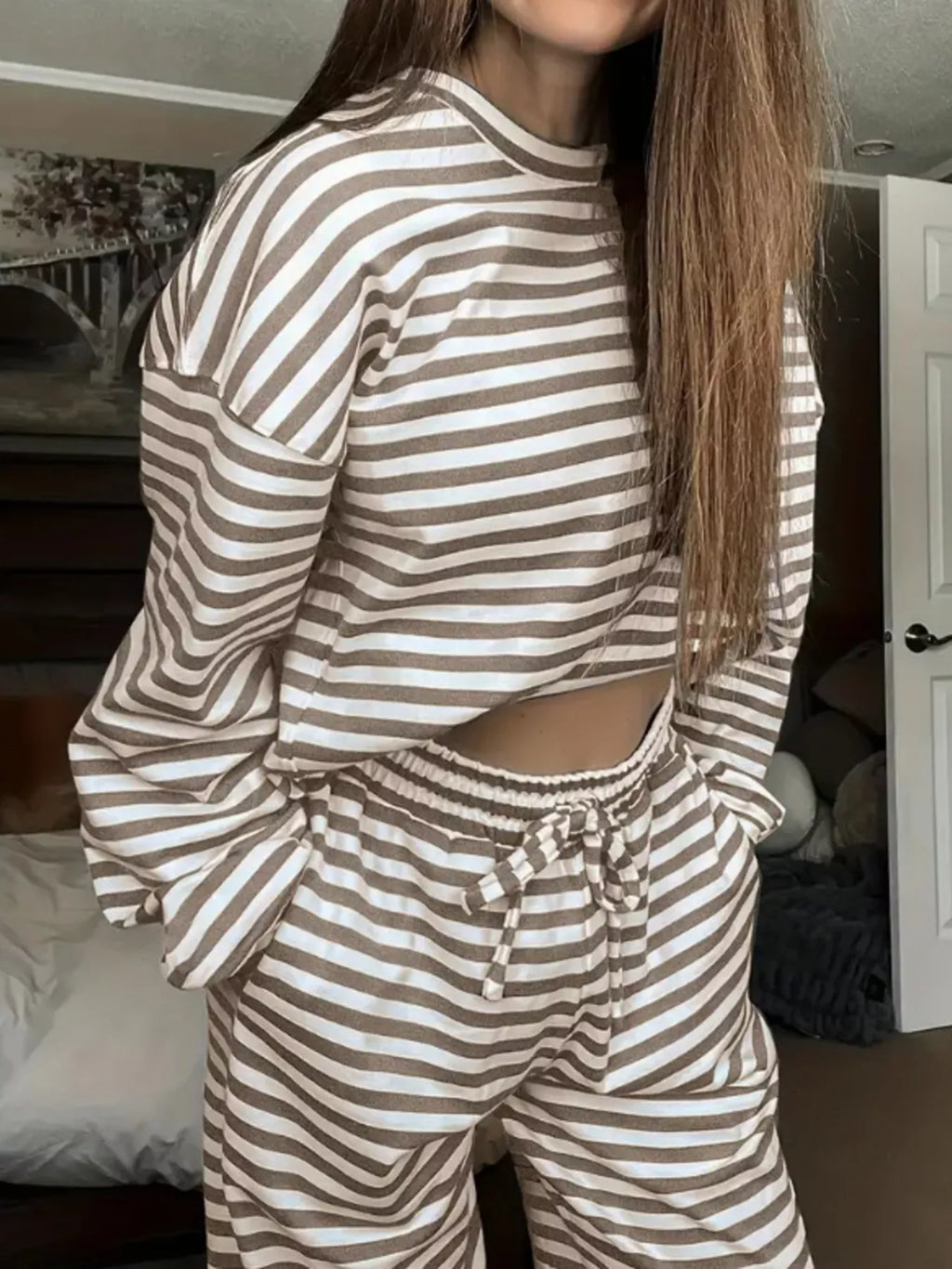 Striped Long Sleeve Top Pants Set (17)