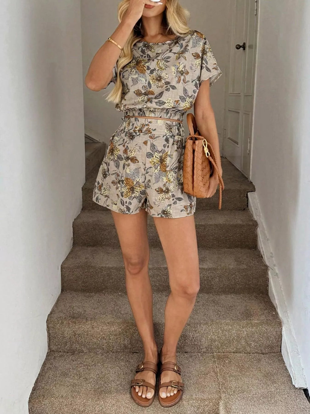 Floral Print Crop Top Shorts Set (11)