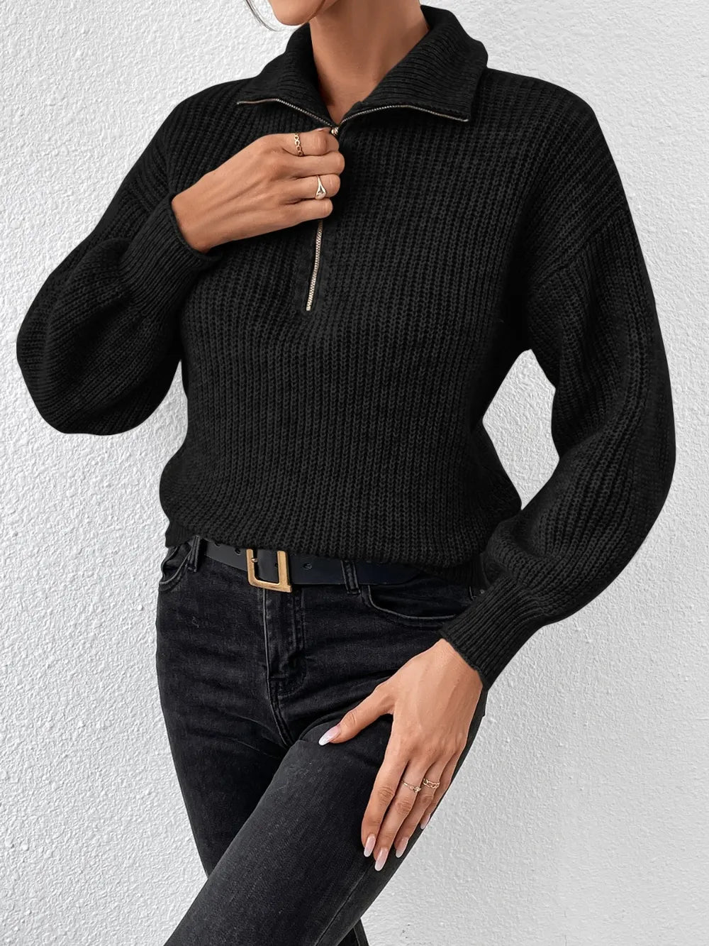 Half Zip Dropped Shoulder Sweater (8)