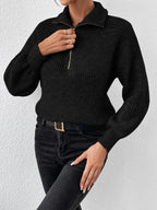 Half Zip Dropped Shoulder Sweater (8)