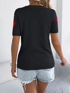 Heart Round Neck Short Sleeve Knit Top (12)