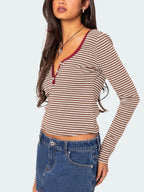 Buttoned Striped Long Sleeve T-shirt (18)