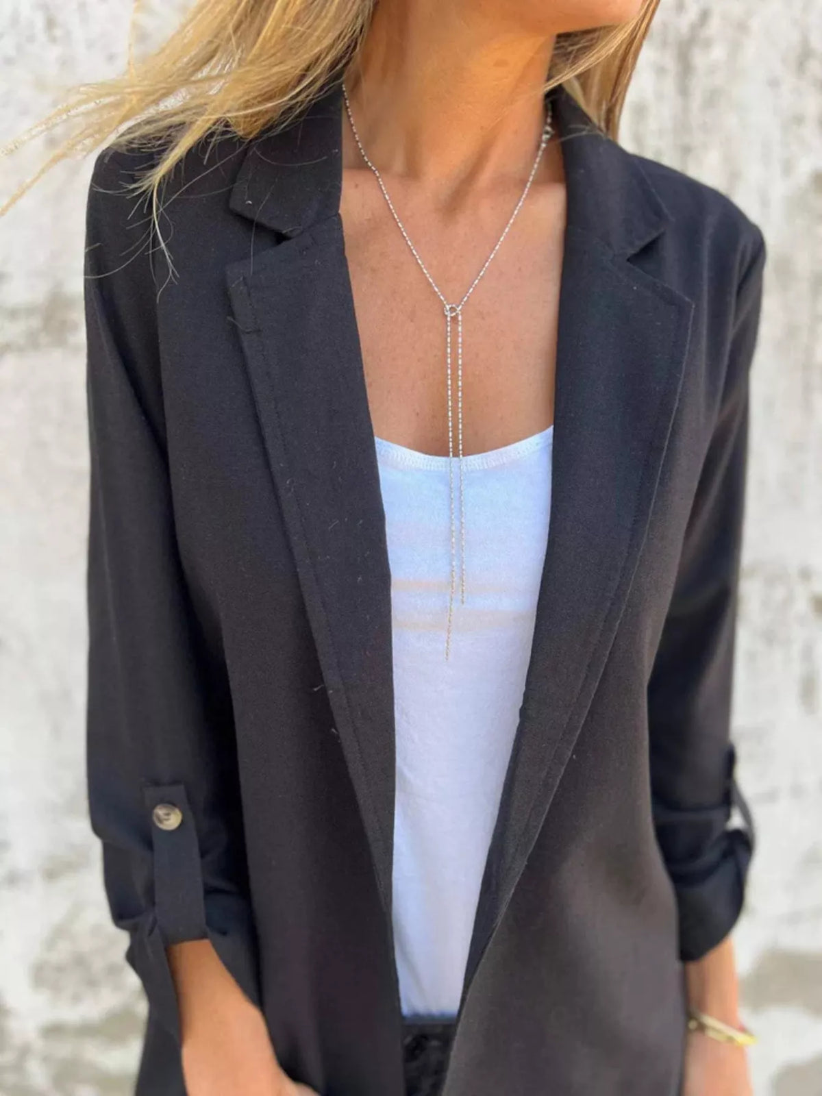 Full Size Lapel Collar Long Sleeve Blazer Plus (5)