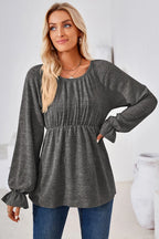Ruched Round Neck Flounce Sleeve Blouse (22)