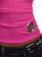 Ribbed Tank Top Metal Grommet Cutouts Stud Embellishments (21)