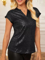 Sequin Notched Cap Sleeve Blouse (13)