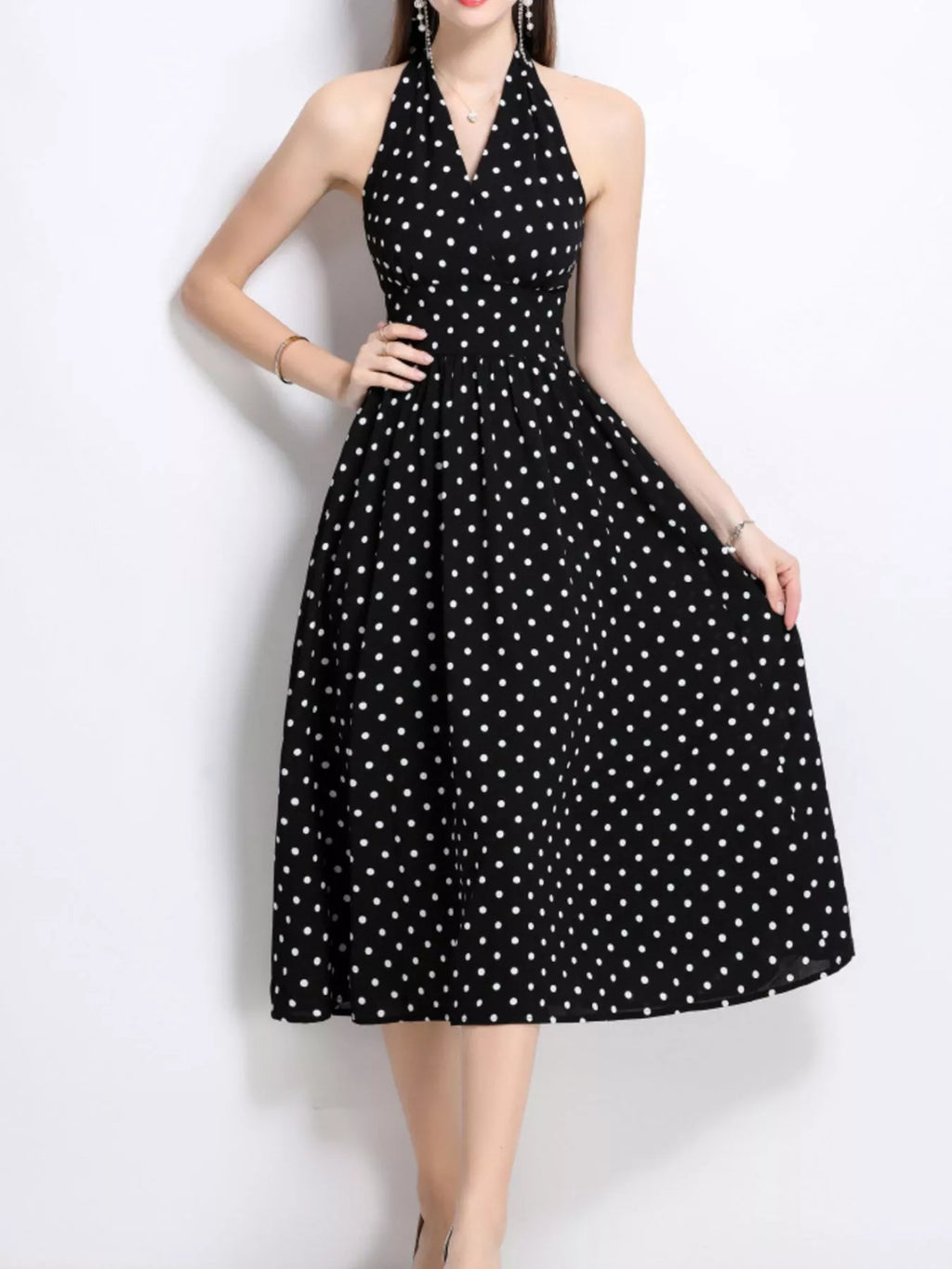 Polka Dot Halter Neck Midi Dress (4)
